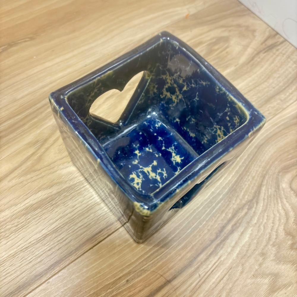 Blue Agate Bennington Pottery Heart Cutout Ceramic candle Holder